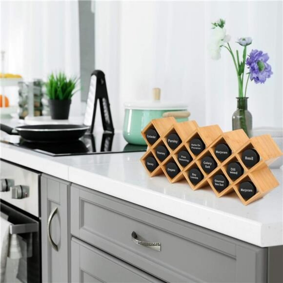 bamboo spice rack organizer 4 tier countertop cabinet pantry shelf storage holde - Picture 7 of 8